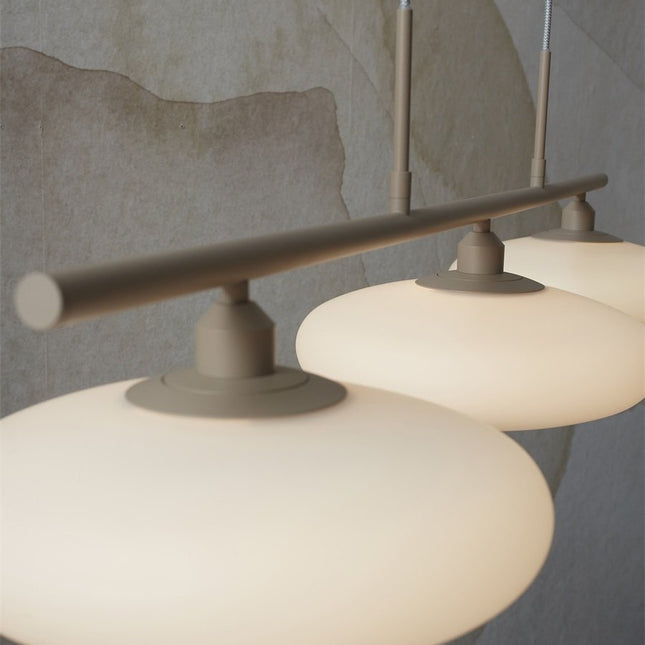 Suspension Sapporo 3 Disques Verre Blanc & Sable 115 cm