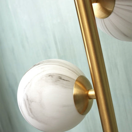 Lampadaire Carrara 3 Globes Verre Marbré Blanc et Or 159 cm