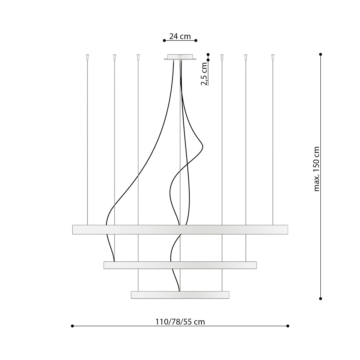 Kronleuchterring Solis 3 55/78/110 weiße LED 3000K