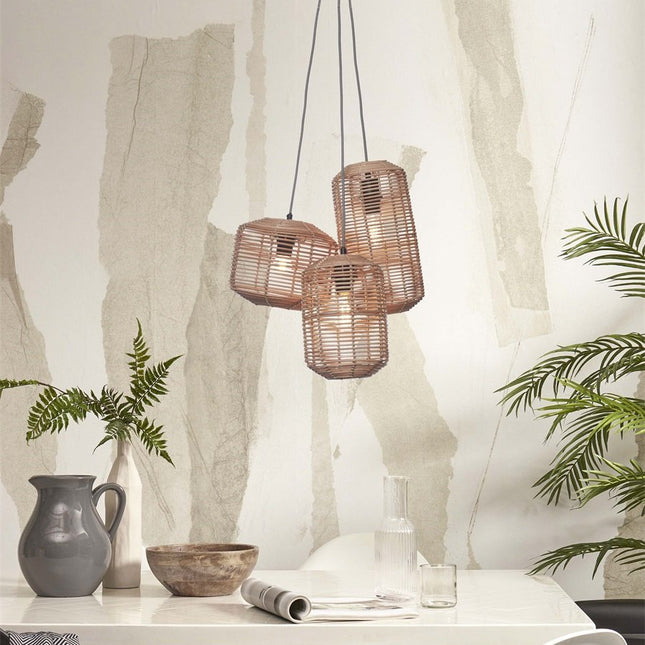 Tanami Pendelleuchte aus natürlichem Rattan, 3 Röhren, 50 cm