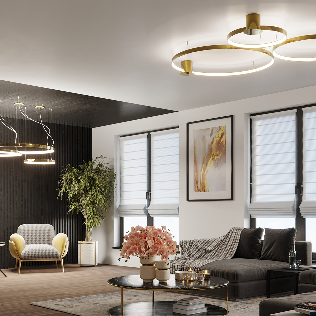 Pendant lamp Ring Solis 78 polished gold LED 3000K