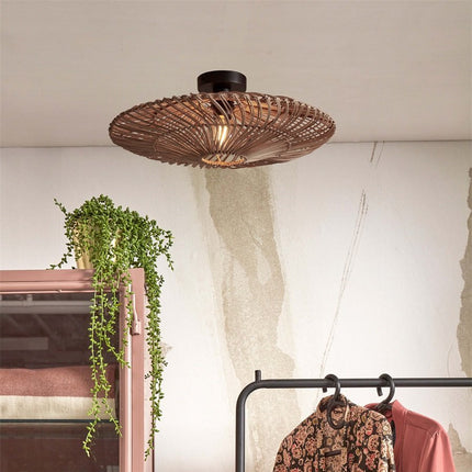 Flache Deckenleuchte Zanzibar, natürliches Rattan, 55 cm