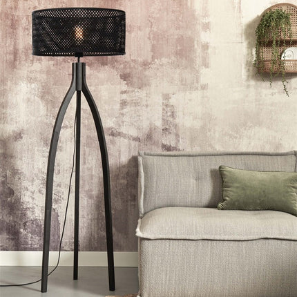 Java Stehleuchte 3 schwarze Bambusbeine 150 cm