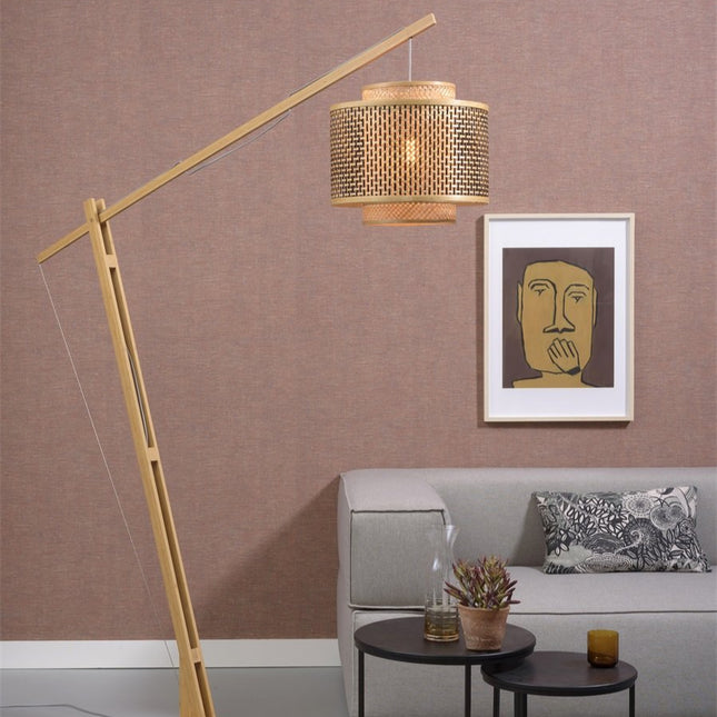 Bhutan Bambus Stehlampe Schwarz und Natur 218 cm