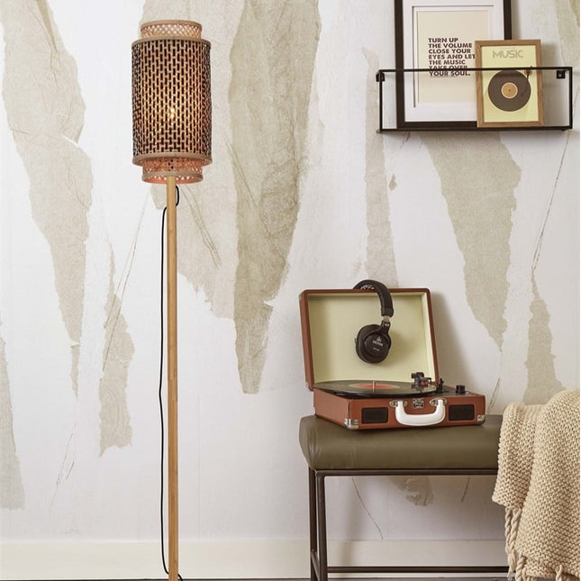 Lampadaire Bhutan Bambou Naturel et Noir 145 cm