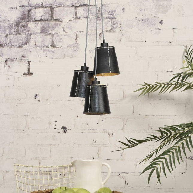 Suspension Amazon 3 Abat-jours Caoutchouc Recyclé Noir 40 cm