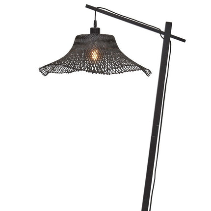 Lampadaire Tanami Disque Blanc et Bambou Naturel 150 cm