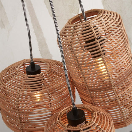 Tanami Pendelleuchte aus natürlichem Rattan, 3 Röhren, 50 cm