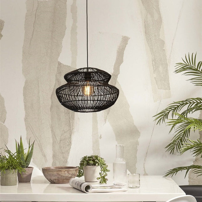 Zanzibar Rattan Pendelleuchte Schwarz 40 cm