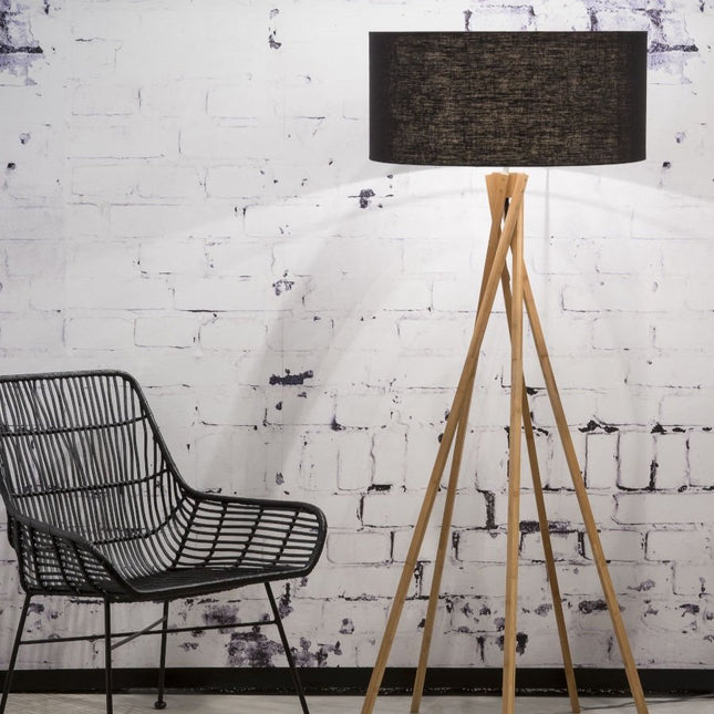 Kilimanjaro Stehlampe aus Bambus und schwarzem Leinen, 160 cm