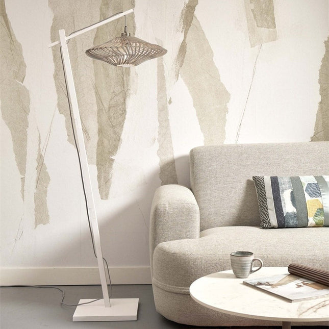 Lampadaire Zanzibar Rotin et Bambou Blanc 150 cm