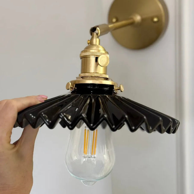 Black Pleated Wall Light Industrial Style