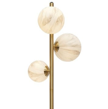 Lampadaire Carrara 3 Globes Verre Marbré Blanc et Or 159 cm