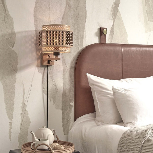 Bhutan Wall Light Natural and Black Bamboo 25x20 cm