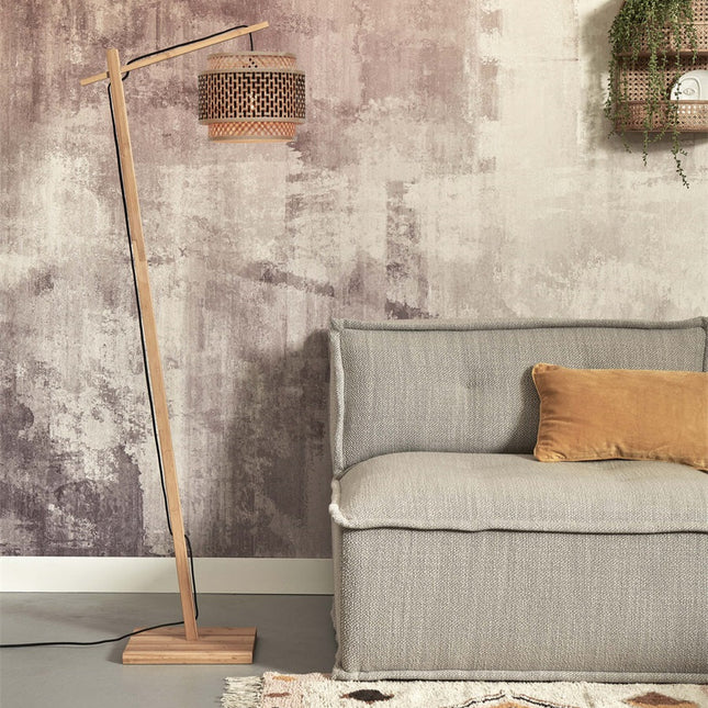 Lampadaire Bhutan Bambou Naturel et Noir 150 cm
