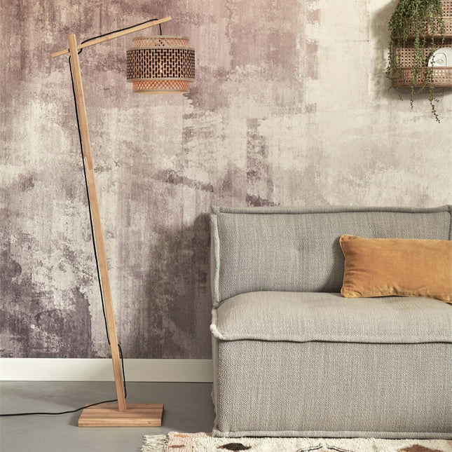 Lampadaire Bhutan Bambou Naturel et Noir 150 cm