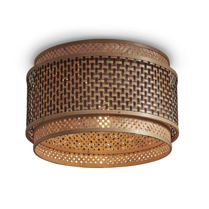 Plafonnier Bhutan Rond Bambou Noir et Naturel 40 cm