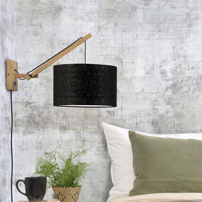 Andes Natural Bamboo and Black Linen Wall Sconce