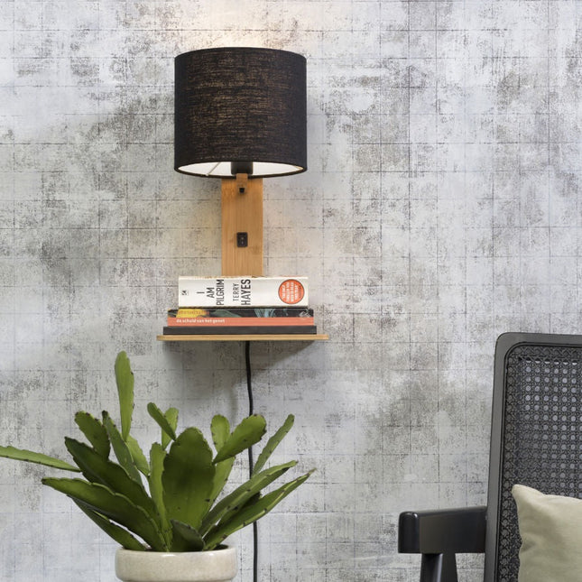 Andes Natural Bamboo and Black Ecolin Wall Light 36 cm