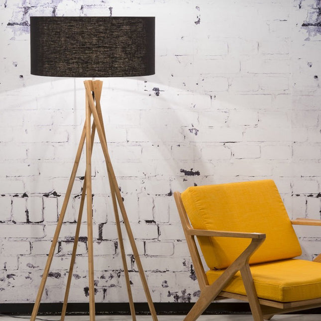 Kilimanjaro Stehlampe aus Bambus und schwarzem Leinen, 160 cm