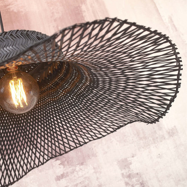 Lampadaire Tanami Disque Blanc et Bambou Naturel 150 cm