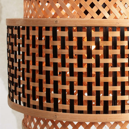 Plafonnier Bhutan Rond Bambou Noir et Naturel 25 cm