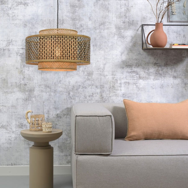 Suspension Bhutan Bambou et Fer Noir Naturel Ø50 cm