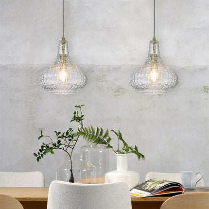 Suspension Venice Goutte Verre Transparent & Doré 24 cm