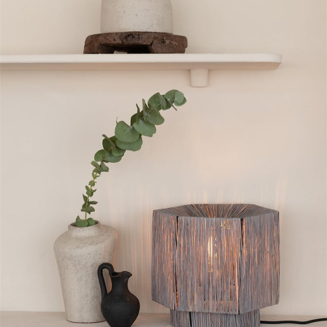Lampe de Table Panama Raphia Gris 28 cm