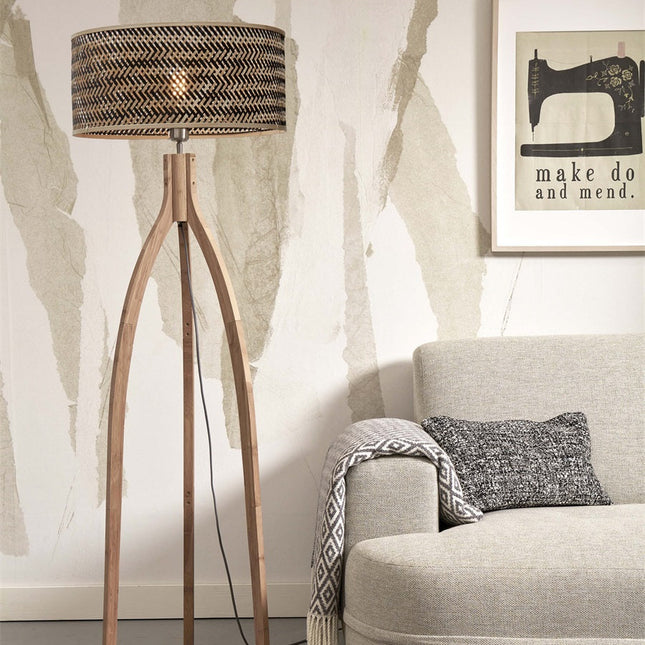 Java Stehleuchte 3 Beine Natur und Schwarz Bambus 150 cm