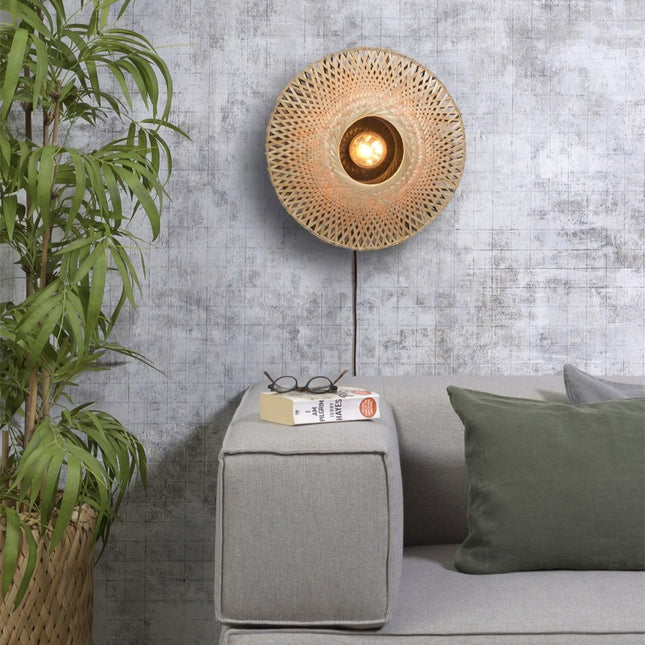 Kalimantan Wandleuchte aus natürlichem und schwarzem Bambus, 44 cm
