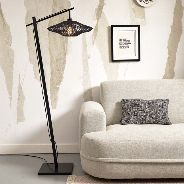 Lampadaire Zanzibar Rotin et Bambou Noir 150 cm