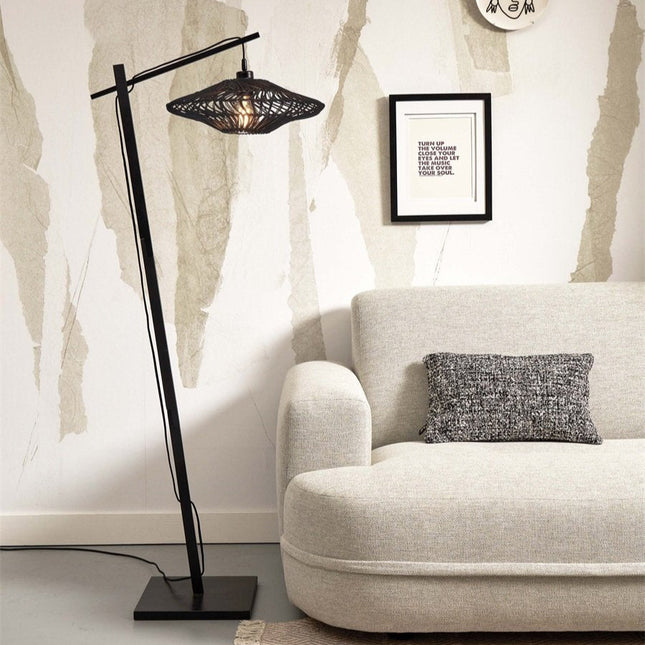 Lampadaire Zanzibar Rotin et Bambou Noir 150 cm