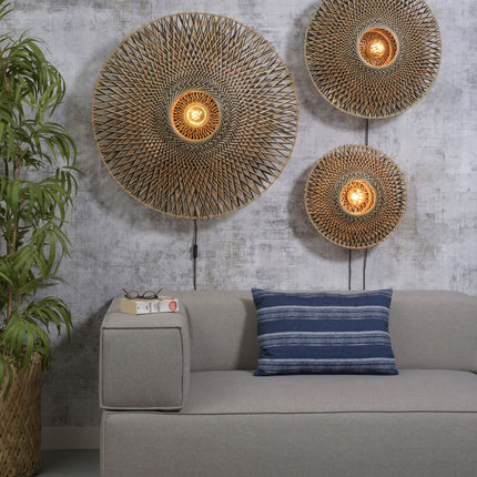 Bali Bamboo Wall Light Black and Natural 44 cm