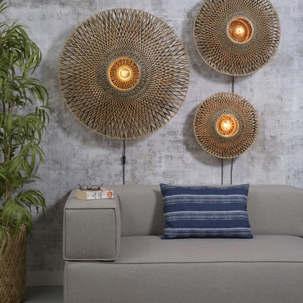 Bali Bamboo Wall Light Black and Natural 87 cm