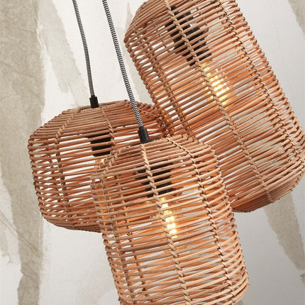 Tanami Pendelleuchte aus natürlichem Rattan, 3 Röhren, 50 cm