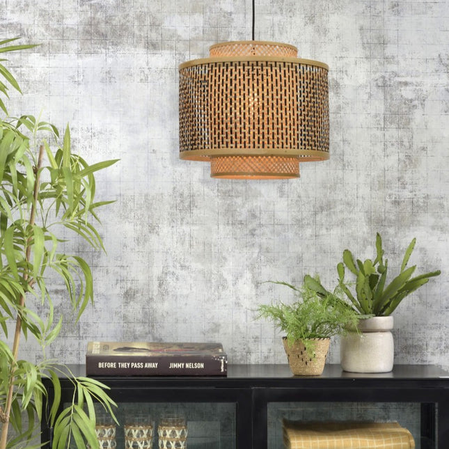 Suspension Bhutan Bambou et Fer Noir Naturel Ø40 cm