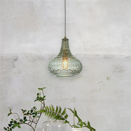 Suspension Venice Goutte Verre Vert & Doré 24 cm