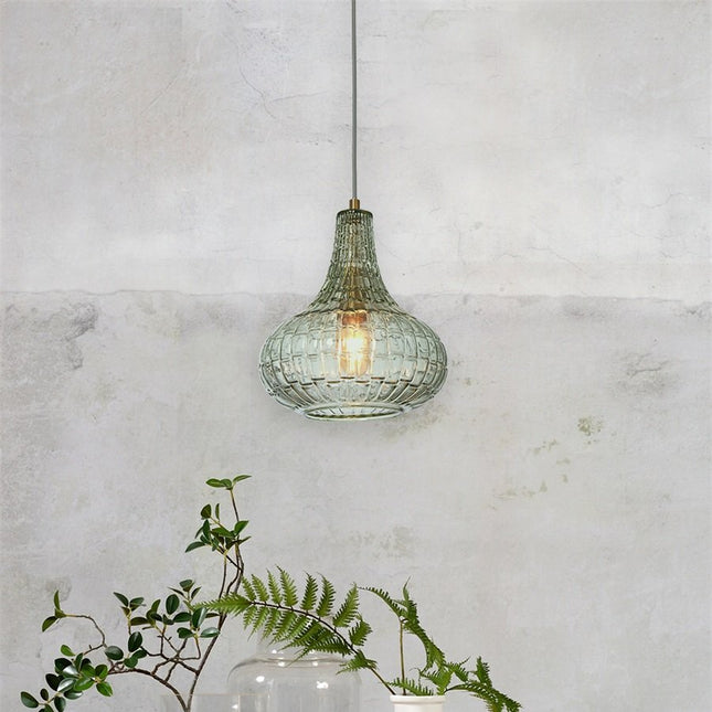 Suspension Venice Goutte Verre Vert & Doré 24 cm