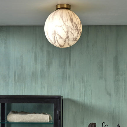 Plafonnier Carrara Globe Marbre Blanc & Doré 28 cm
