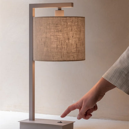 Tischlampe Boston in Sand und dunklem Leinen