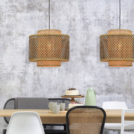 Suspension Bhutan Bambou et Fer Noir Naturel Ø40 cm