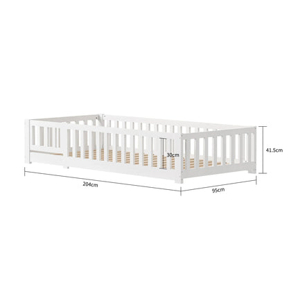 Montessori-Einzelbett 90x200 – Massivholz mit Schutzgitter
