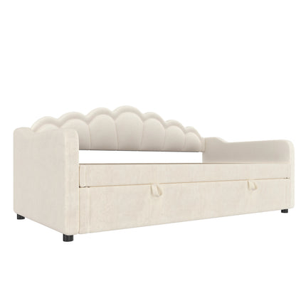Einzelbett mit Stauraum (90 x 200 cm) – Beigefarbener Samt