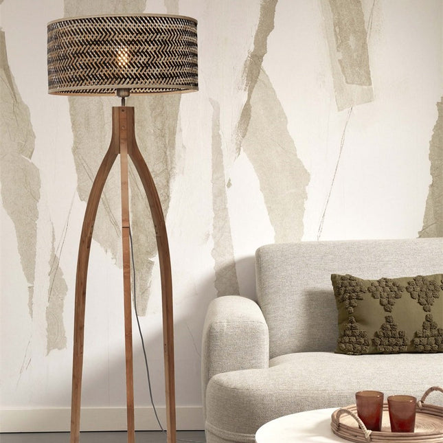 Lampadaire Java 3 Pieds Bambou Naturel et Noir 150 cm