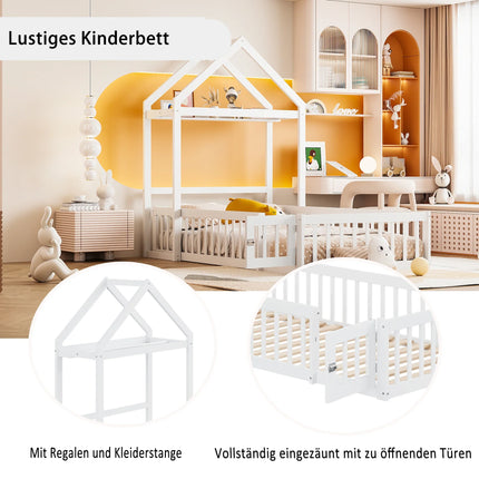Lit cabane 90x200 en bois – Avec barrières sécurisées Blanc ou Gris