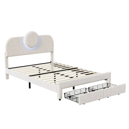Doppelbett 140x200 cm in Samt mit Stauraum – Rundes LED-Kopfteil