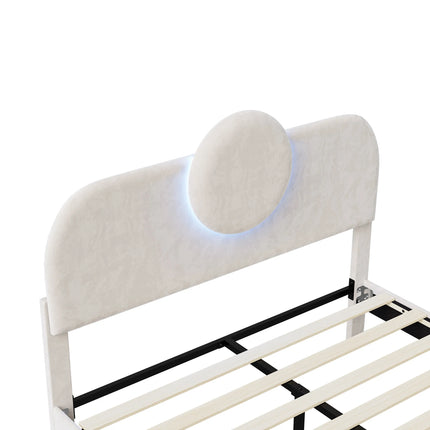 Doppelbett 140x200 cm in Samt mit Stauraum – Rundes LED-Kopfteil