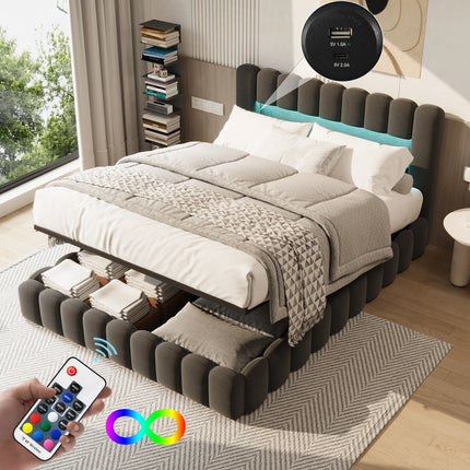 Doppelbett (140 x 200 cm) mit Stauraum – integrierte LED-Beleuchtung und USB-Anschluss
