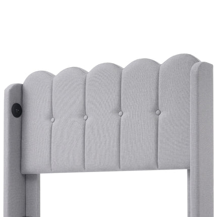 Single bed 90x200 – Upholstered headboard with USB &amp; Type-C ports Grey